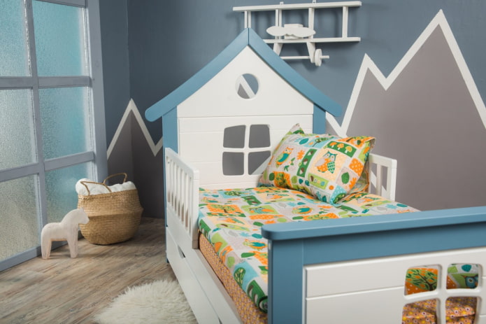 bed in the form of a house with sides in the nursery bed in the form of a house with sides in the nursery