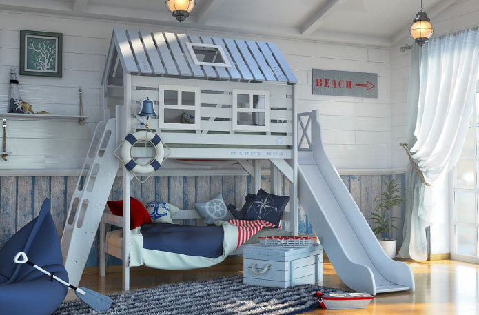 bed in the form of a house in a nautical style bed in the form of a house in a nautical style