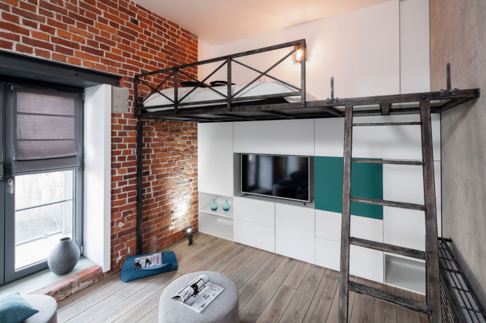 bed on the second level in the loft style bed on the second level in the loft style