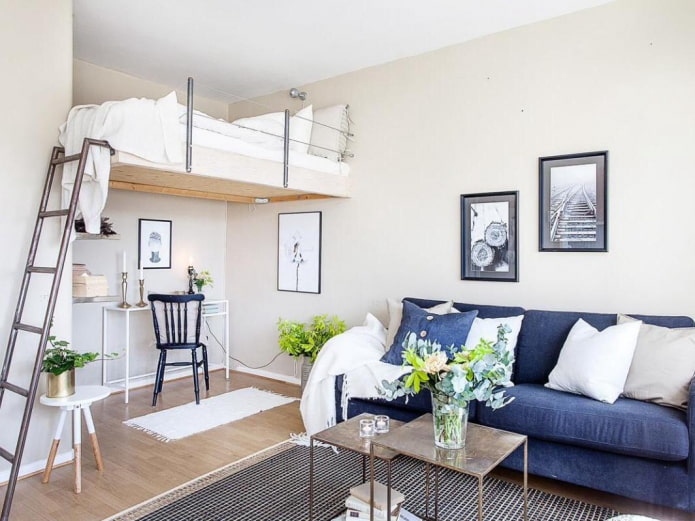 bed on the second level in the living room bed on the second level in the living room