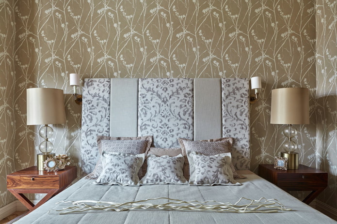 bed with a soft gray back bed with a soft gray back