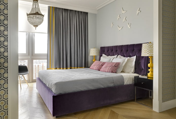 purple bed in the interior of the bedroom