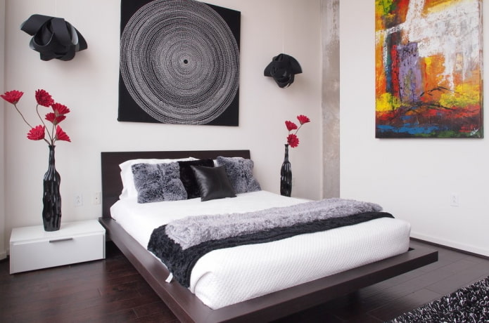 wenge-colored bed in the interior of the bedroom
