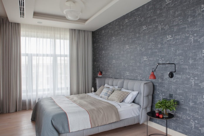 gray bed in the interior of the bedroom