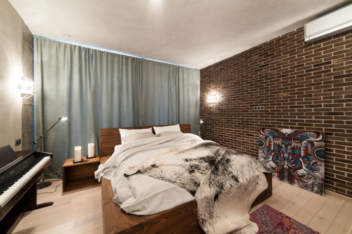 bed in loft style interior