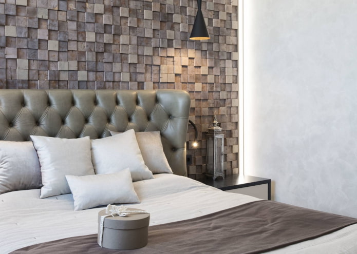 wood mosaic tiles in the bedroom