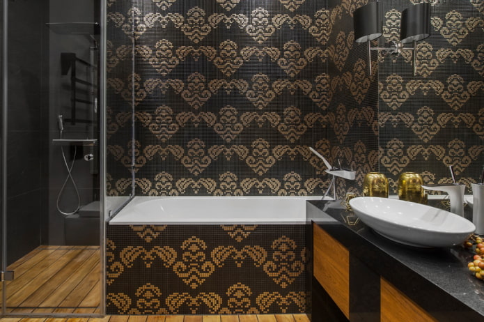 mosaic on the wall in the bathroom interior