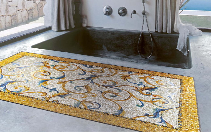 mosaic on the floor in the bathroom interior