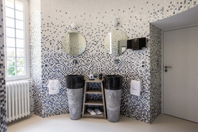 plastic mosaic tiles in bathroom