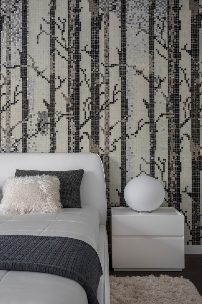 mosaic on the wall in the bedroom