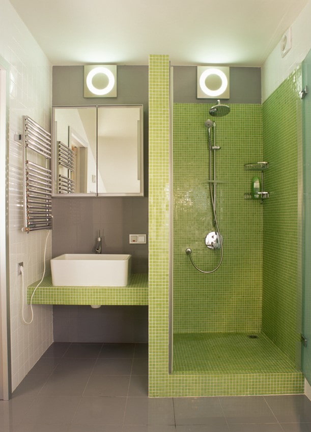shower room from green tiles in the interior shower room from green tiles in the interior