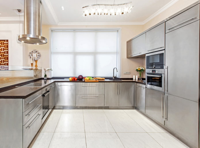 white floor tiles in the interior of the kitchen white floor tiles in the interior of the kitchen