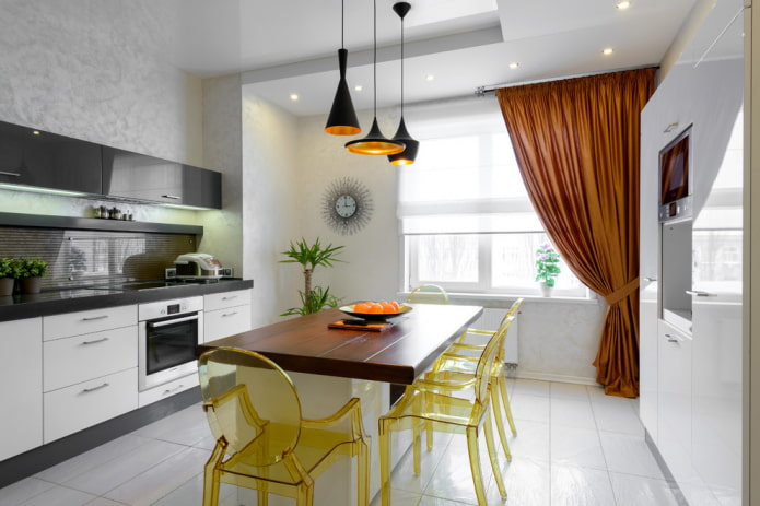 white floor tiles in the interior of the kitchen white floor tiles in the interior of the kitchen