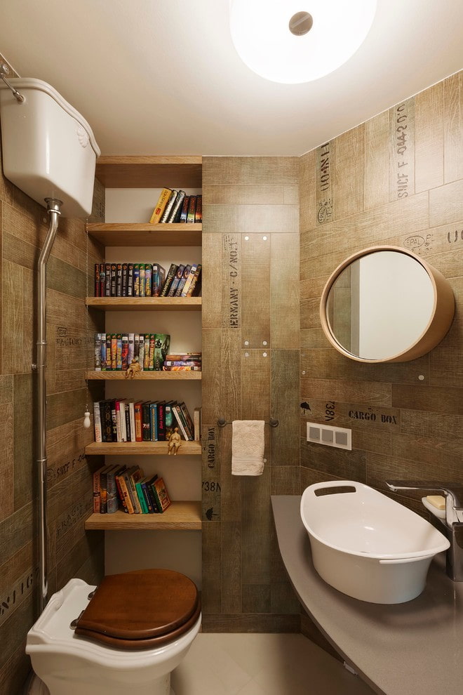 open shelves in the interior of the toilet