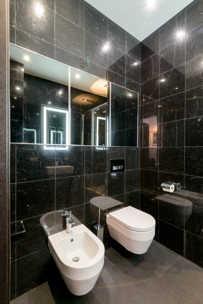 gray floor, walls in black marble look gray floor, walls in black marble look