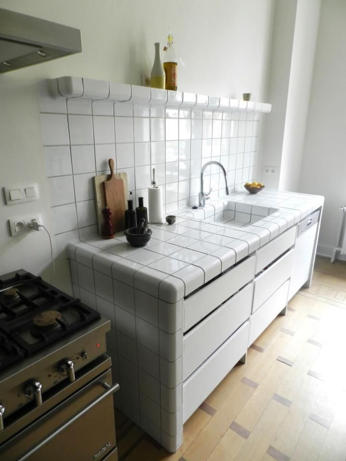 white tile countertop in the interior white tile countertop in the interior