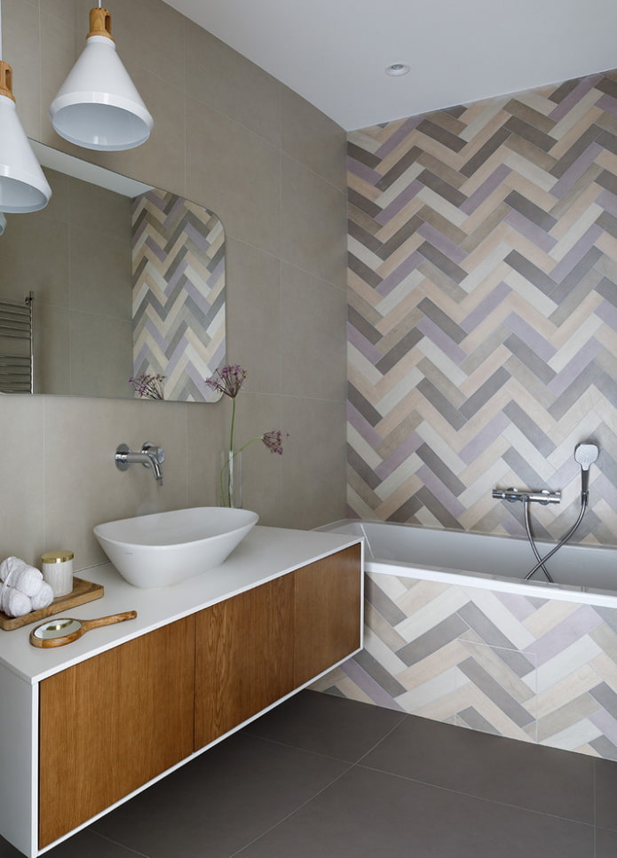 herringbone tiling in the bathroom