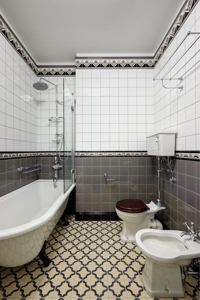 tiled layout in the bathroom interior