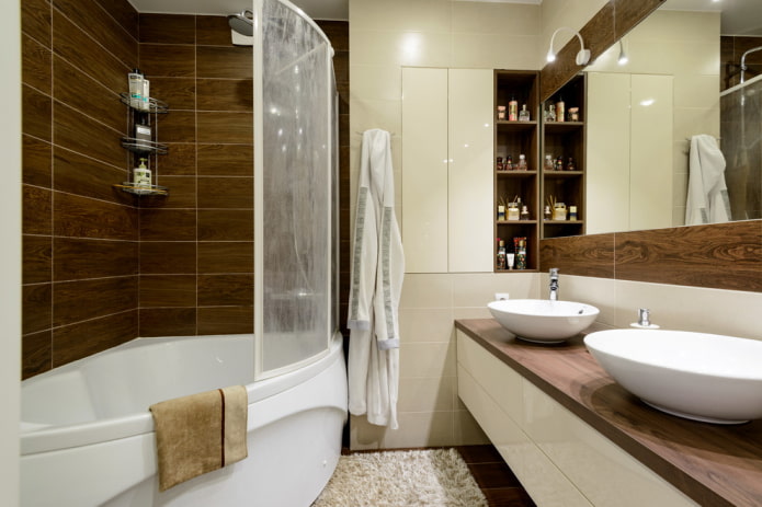 wood effect tiles in the bathroom interior