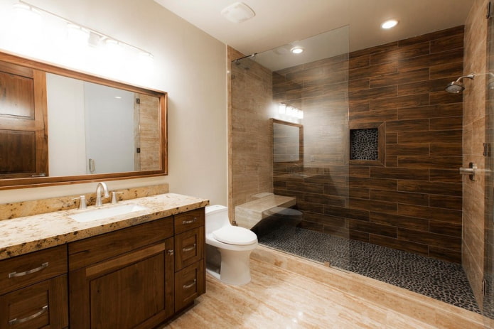 wood effect tiles in the bathroom interior