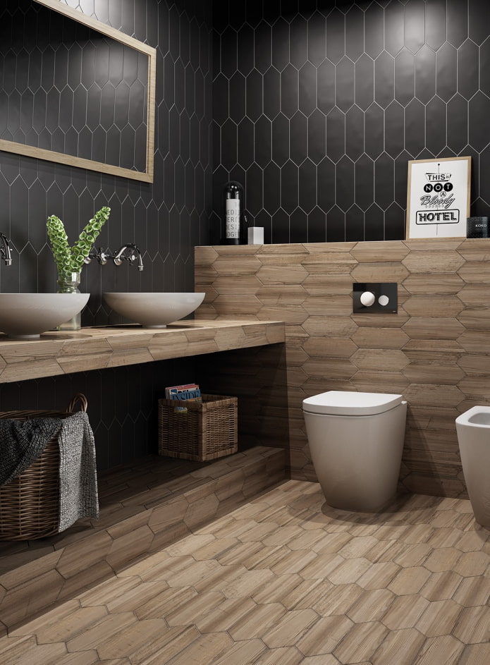 wood effect tiles in the bathroom interior