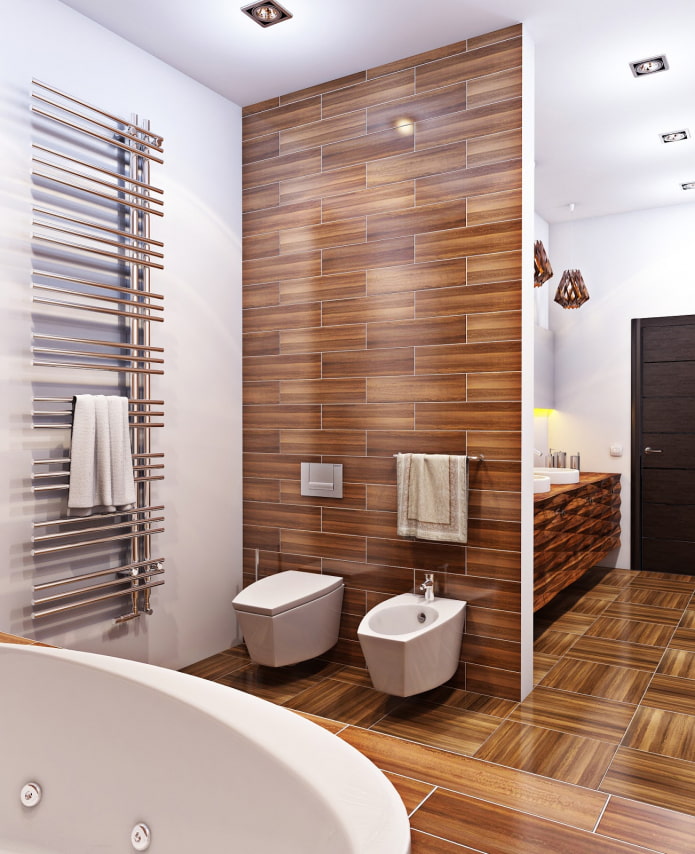 wood effect tiles in the bathroom interior