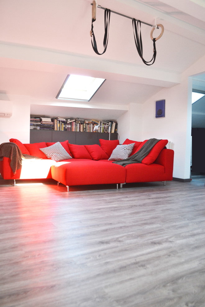 gray linoleum with imitation of laminate in the interior