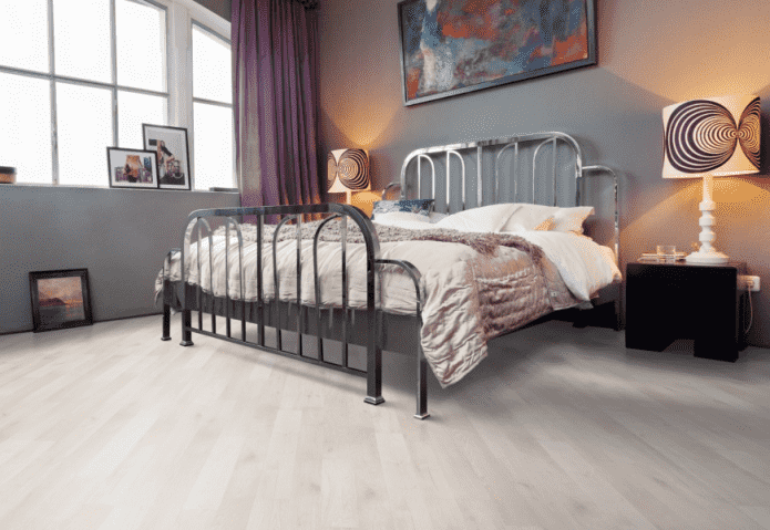 white linoleum with imitation of laminate in the interior