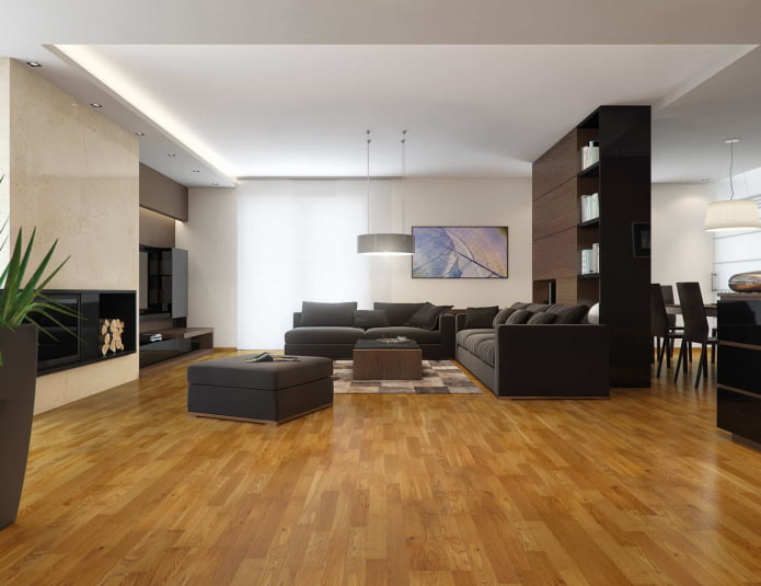 linoleum with imitation of laminate in the interior