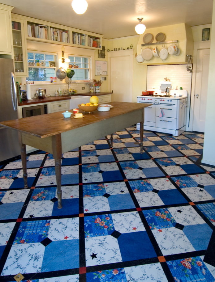 Blue patchwork on the floor Blue patchwork on the floor
