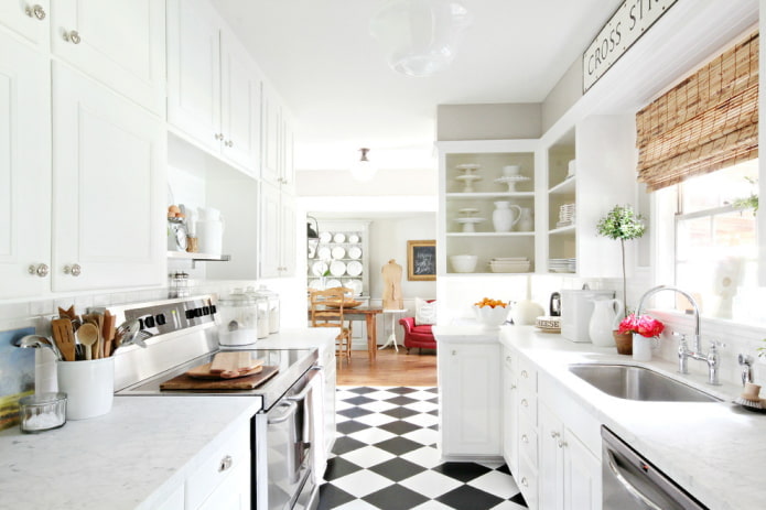Kitchen with black and white linoleum Kitchen with black and white linoleum