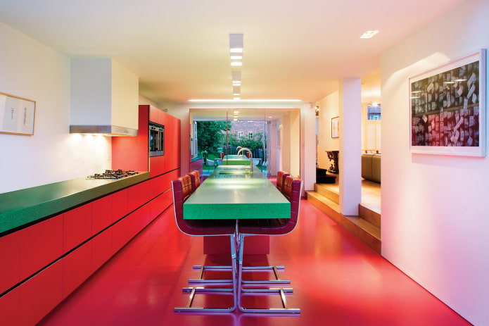 red linoleum in the interior red linoleum in the interior