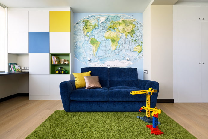 blue sofa in the interior of the nursery