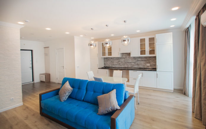 blue sofa in the interior