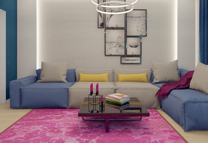 blue-gray sofa in the interior