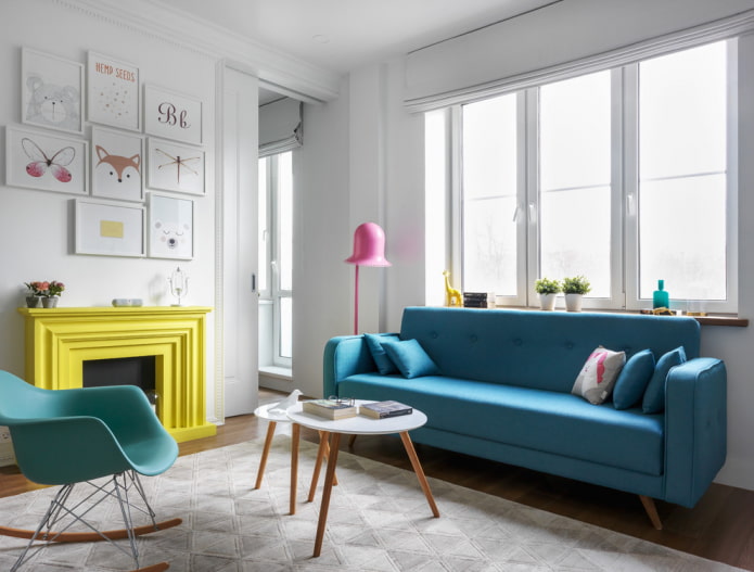 blue sofa in the interior