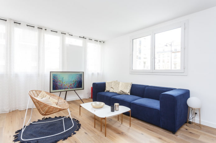 sofas in blue in combination with the floor