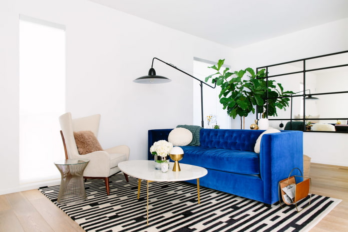 small blue sofa in the interior