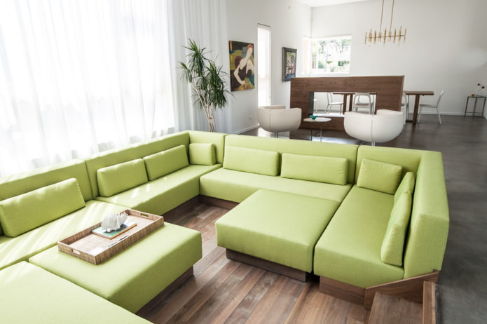 green modular sofa in the interior green modular sofa in the interior