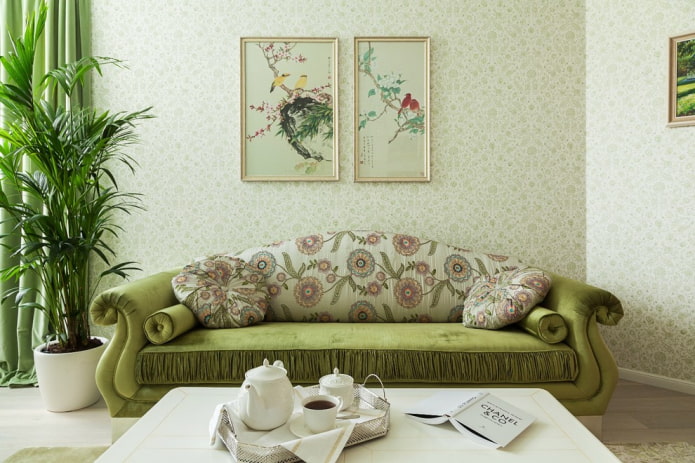 sofa upholstered in green with flowers in the interior sofa upholstered in green with flowers in the interior