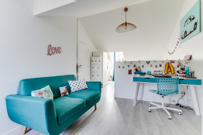 turquoise sofa in the interior of the nursery turquoise sofa in the interior of the nursery