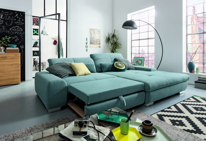 folding sofa in turquoise color in the interior folding sofa in turquoise color in the interior