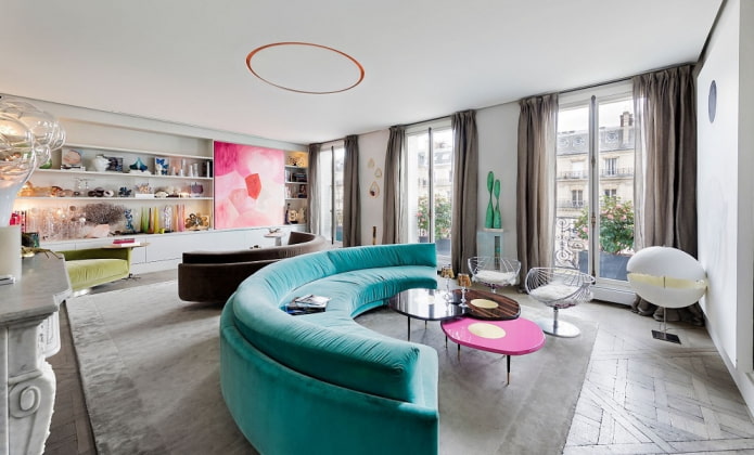 semicircular sofa in turquoise color in the interior semicircular sofa in turquoise color in the interior