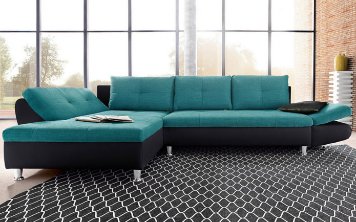 sofa in black and turquoise color in the interior sofa in black and turquoise color in the interior