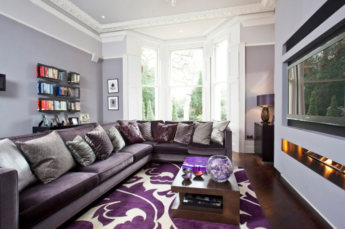 modern living room with purple sofa
