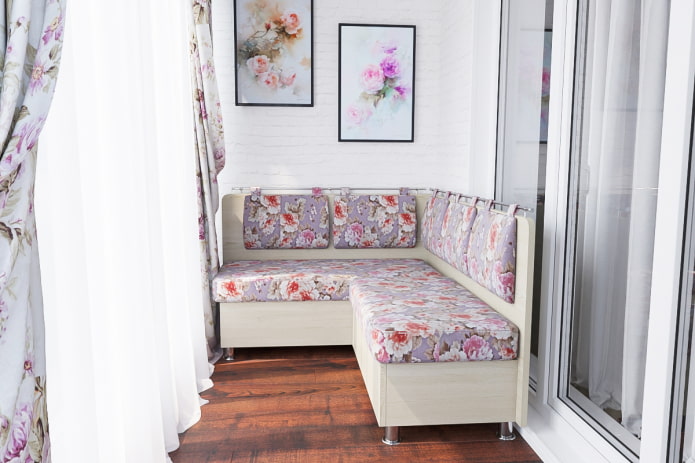 corner sofa in the interior of the loggia