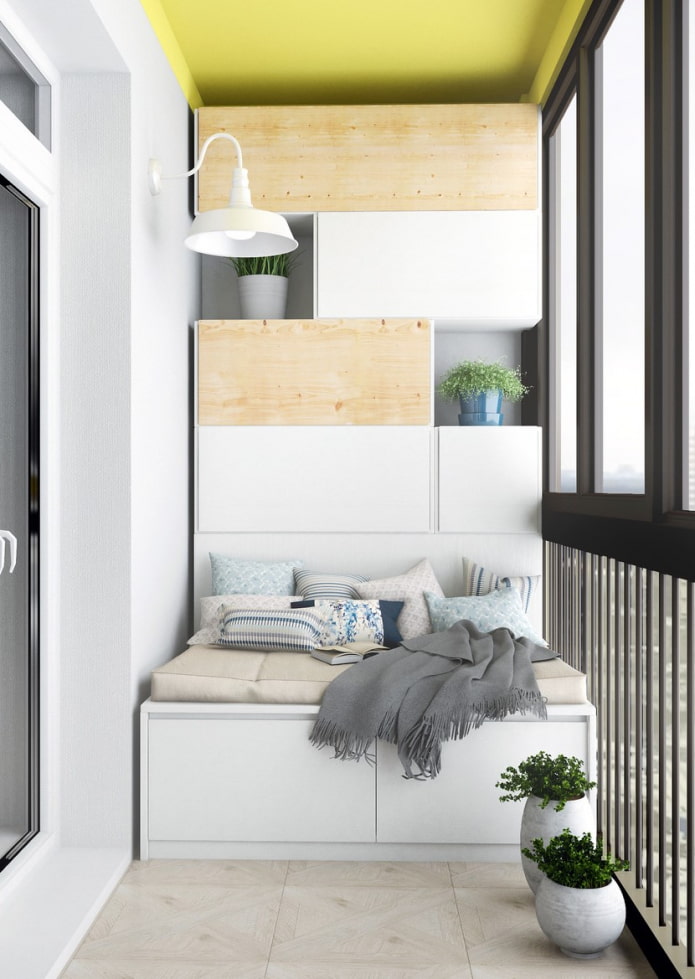 built-in sofa in the interior of the loggia
