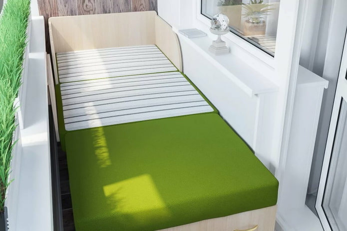 sofa bed in the interior of the loggia