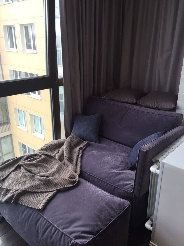 frameless sofa in the interior of the loggia