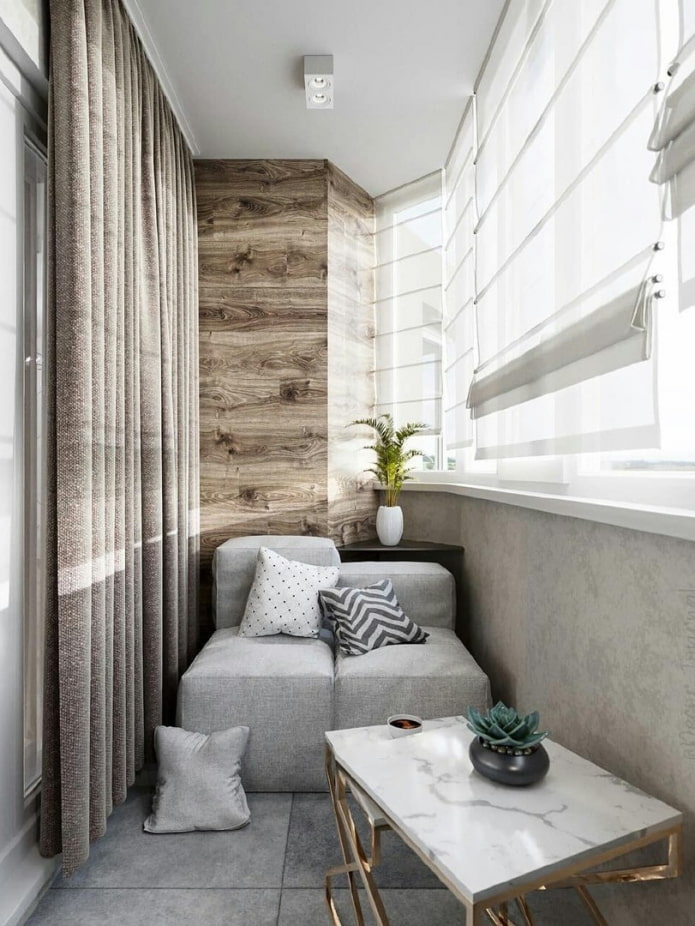 frameless sofa in the interior of the loggia